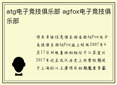 atg电子竞技俱乐部 agfox电子竞技俱乐部